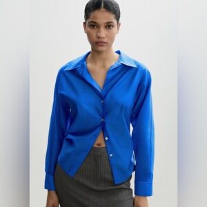 Mango satin lyocell blue shirt NWT